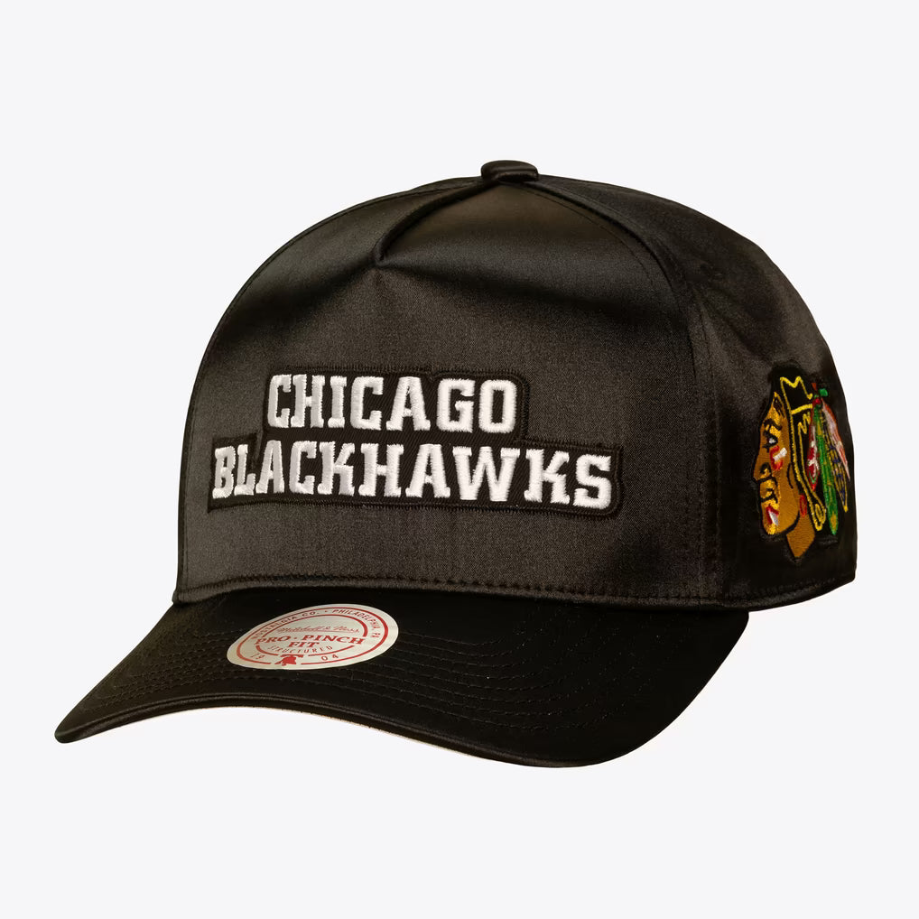 Chicago Blackhawks Black Zig Zag Satin Pro Pinch Snapback Hat