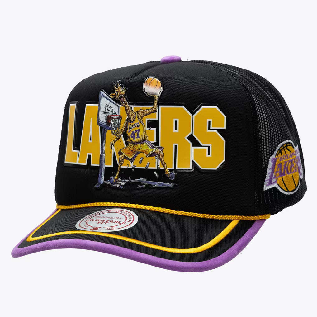 Los Angeles Lakers M&N x LRG Black Hardwood Classics Wild Art Trucker Adjustable Hat