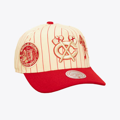 Chicago Blackhawks Cream/Red Retro Roots Stripe Pro Pinch Snapback Hat