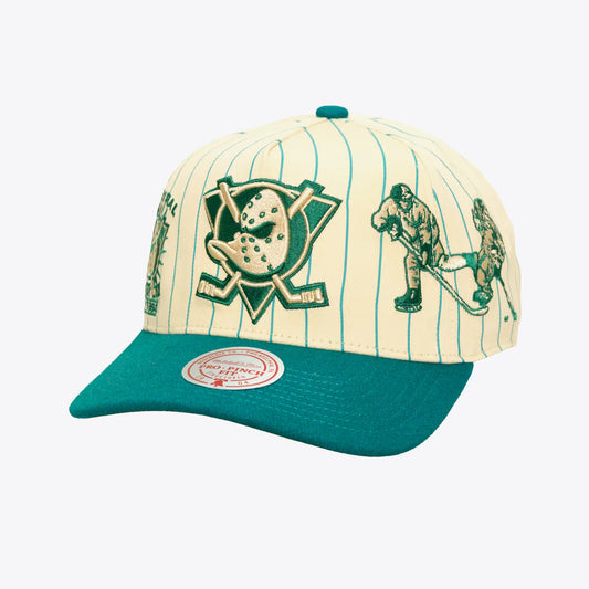 Anaheim Ducks Cream/Teal Retro Roots Vintage Stripe Pro Pinch Snapback Hat
